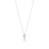 Sterling Silver Fresh Water Pearl Cubic Zirconia Pear Shapes Pendant Necklace