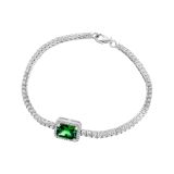 Sterling Sivler Cubic Zirconia Green Cushion Cut Center Stone Tennis Bracelet