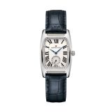 Photo of the Hamilton American Classic Boulton Small Second Quartz Watch with a 27x31mm white dial, elegant small seconds subdial, and a stylish blue leather strap H13421611