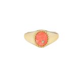  Yvonne Léon 9K Yellow Gold sz 50  Baby Chevalière Ovale Corail or Jaune