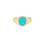 Yvonne Léon 9K Yellow Gold sz 50 Baby Chevalière Ovale Turquoise or Jaune