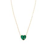 9K Yellow Gold Collier Solitaire Pm Coeur Malachite or Jaune Necklace
