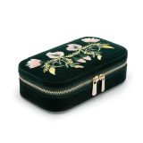 Photo of the WOLF 1834 Zoe Travel Zip Case Embroidered Jewellery Box in forest green 393312