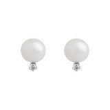 Sterling Silver Round White Cubic Zirconia 1 White Pearl 8mm Stud Earring