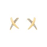 9K Yellow Gold Round White Cubic Zirconia Kiss Stud Earring