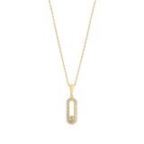 9K Yellow Gold Round White Cubic Zirconia Rubover Oval Pendant Necklace