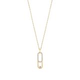9K Yellow Gold Double Oval Round White Cubic Zirconia Pendant Necklace
