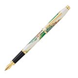 Cross Wanderlust Borneo Green White Lacquer Yellow Gold Plated Engraved 23K Yellow Gold Plated Stainless Steel Nib Black Medium Fountain Pen AT0756-2MF