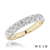 18k yellow gold Round brilliant cut diamond line band