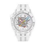 Photo of the Swatch Aurelia Aurita 44mm white dial quartz watch with white silicone strap, model SSCU09K100