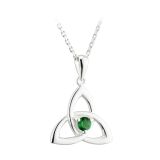 Sterling Silver Green Crystal Trinity Pendant Necklace