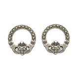 Anu Celtic Jewellery Silver Marcasite Claddagh Stud Earrings