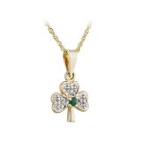 Solvar 14K Yellow Gold Diamond and Emerald Shamrock Pendant.