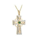 Solvar Yellow Gold and Emerald Illusion Effect Small Cross Pendant.