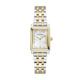 Photo of the Bulova Sutton 98P220 ladies' watch, showcasing its exquisite mother of pearl diamond dial, polished stainless steel case, and yellow gold PVD accents, designed for timeless elegance and precision.