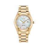 Photo of the Citizen Ladies' Diamond 33mm, Mother of Pearl Dial, Gold Tone Stainless Steel, Eco-Drive Watch EW2702-59D