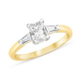18k Yellow Gold Radiant Cut with Tapered Side Stones