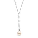 Weir Collection 18k White Gold Diamond and Pearl Drop Pendant