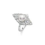 Mikimoto Akoya Pearl and Diamond Platinum Dress Ring.