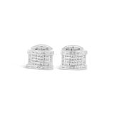 18k White Gold Round Diamond Cuff Links