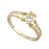 9k Yellow Gold Cubic Zirconia Claddagh Ring