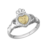 Sterling Silver & Yellow Gold Moving Gold Heart Claddagh Ring