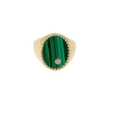 Yvonne Léon 9K Yellow Gold Chevalière Ovale Malachite or Jaune
