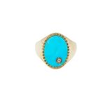9K Yellow Gold Chevalière Ovale Turquoise or Jaune Ring