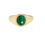  Yvonne Léon 9K Yellow Gold baby Chevalière Ovale Malachite or Jaune 