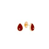 Yvonne Léon 9K Yellow Gold Paire de Puces Baby Poire Agate Rouge or Jaune